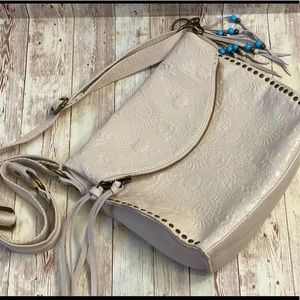 The Sak cream cross shoulder bag w/beads